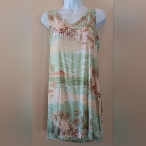 Vtg Hawaiian Tropical Print Sleeveless Dress S Summer Palm Trees Resortwear